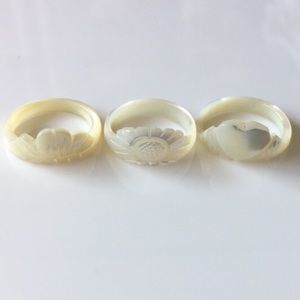 3 Rings Vintage Carved Abalone Shell Bundle Gift